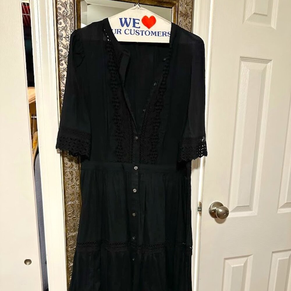 Gap - black eyelet dress, size M tall